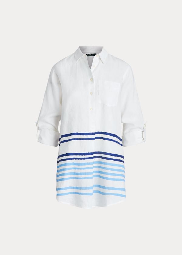 Camisa Ralph Lauren Mujer Blancos / Azules / Multicolor - Striped Linen - YTMAO8395